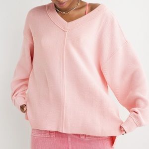 NWT Aerie Wonder V Ribbed Oversized Crew Neck Sweatshirt Size M Baby Pink